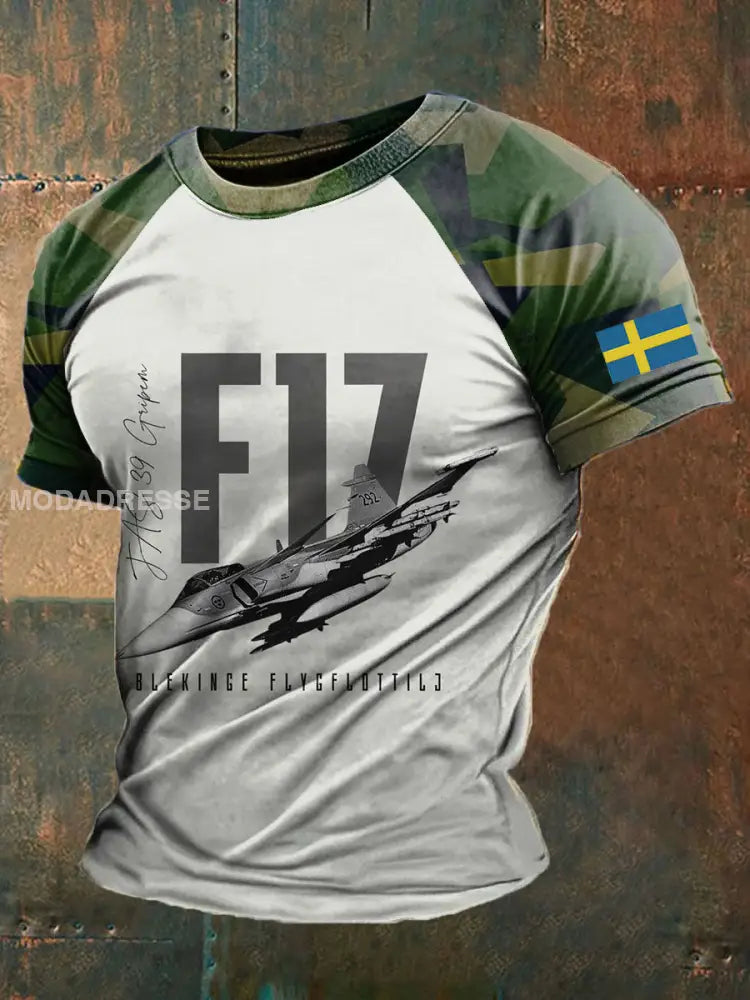 Mäns svenska flygvapnet tryckt T-shirt kränk-vitt / S