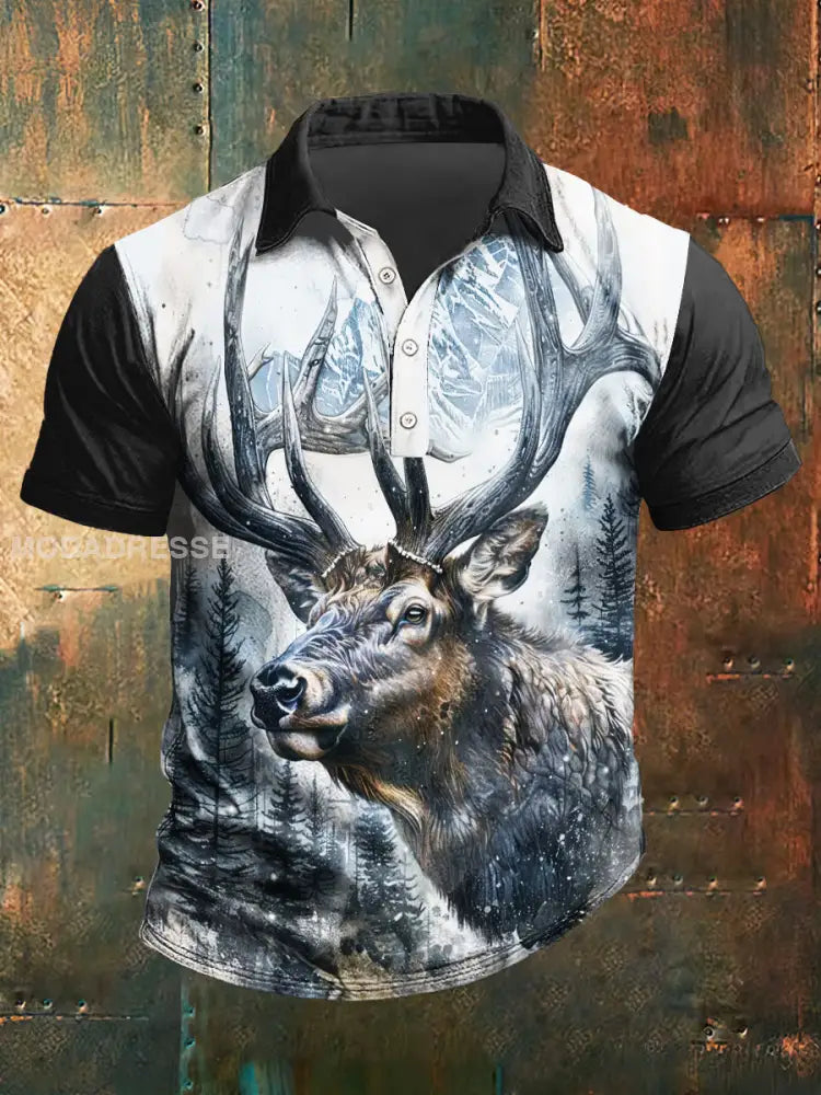 Mäns svenska hjort Print Polo hals Kort ärm T-shirt