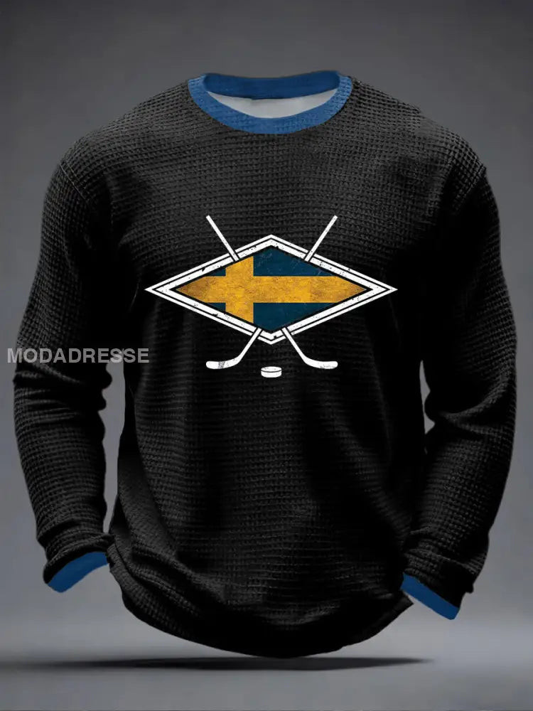 Mäns svenska ishockeyvåffle Print Casual T-shirt svart / S