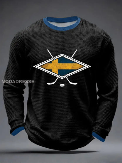 Mäns svenska ishockeyvåffle Print Casual T-shirt svart / S