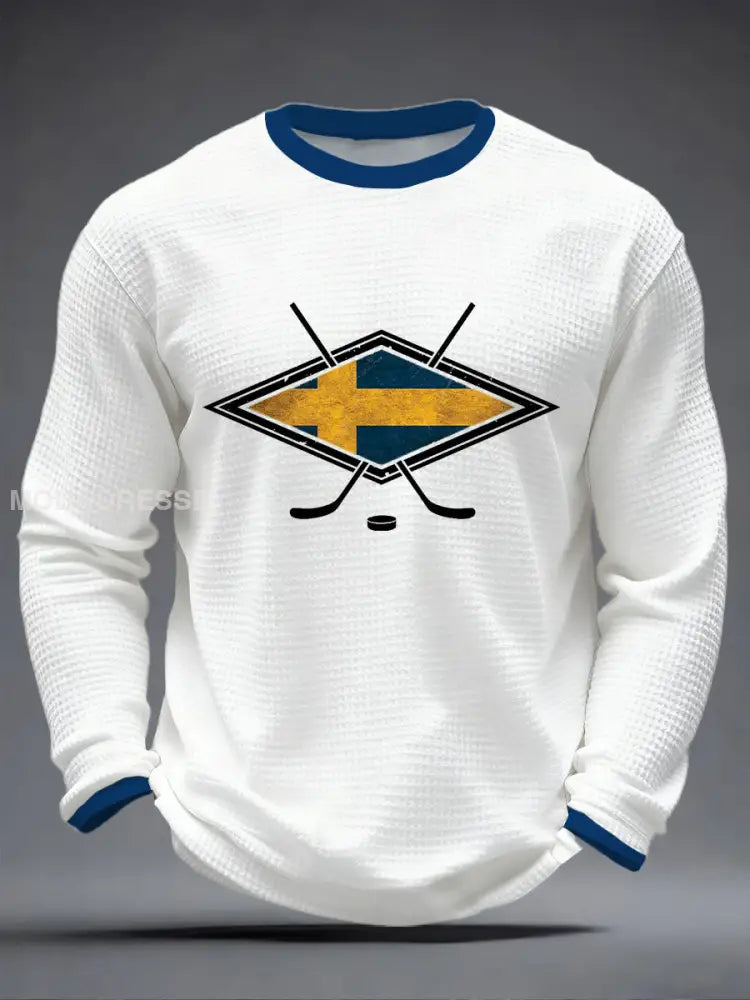 Mäns svenska ishockeyvåffle Print Casual T-shirt vitt / S