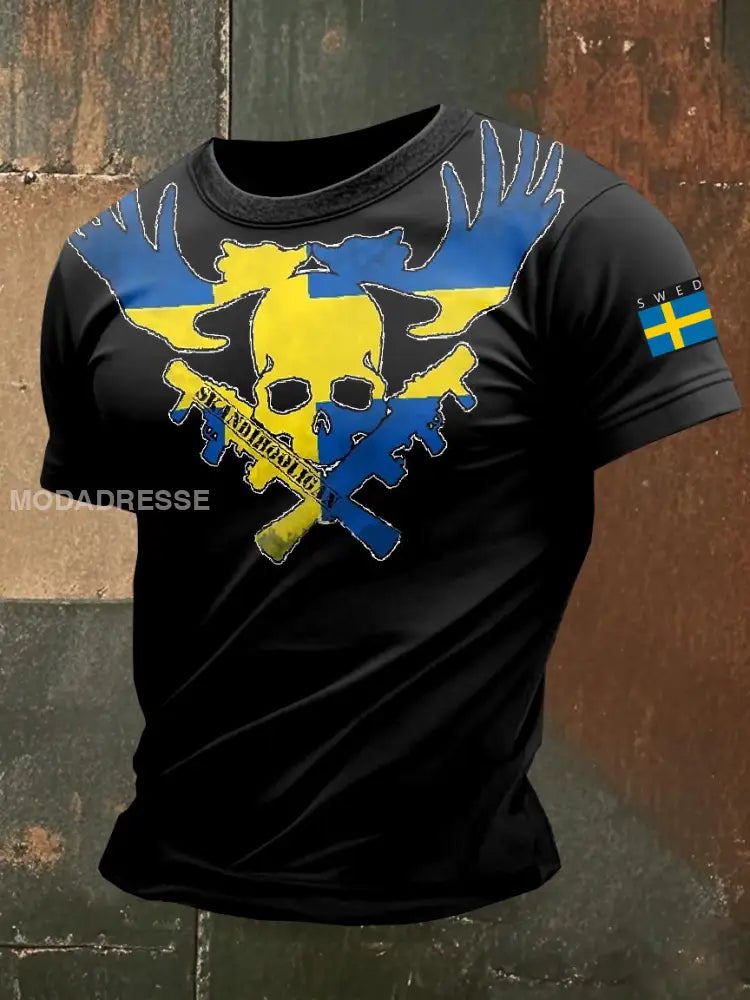 Mäns svenska Kamouflage militärtema Print T-shirt som bild / S