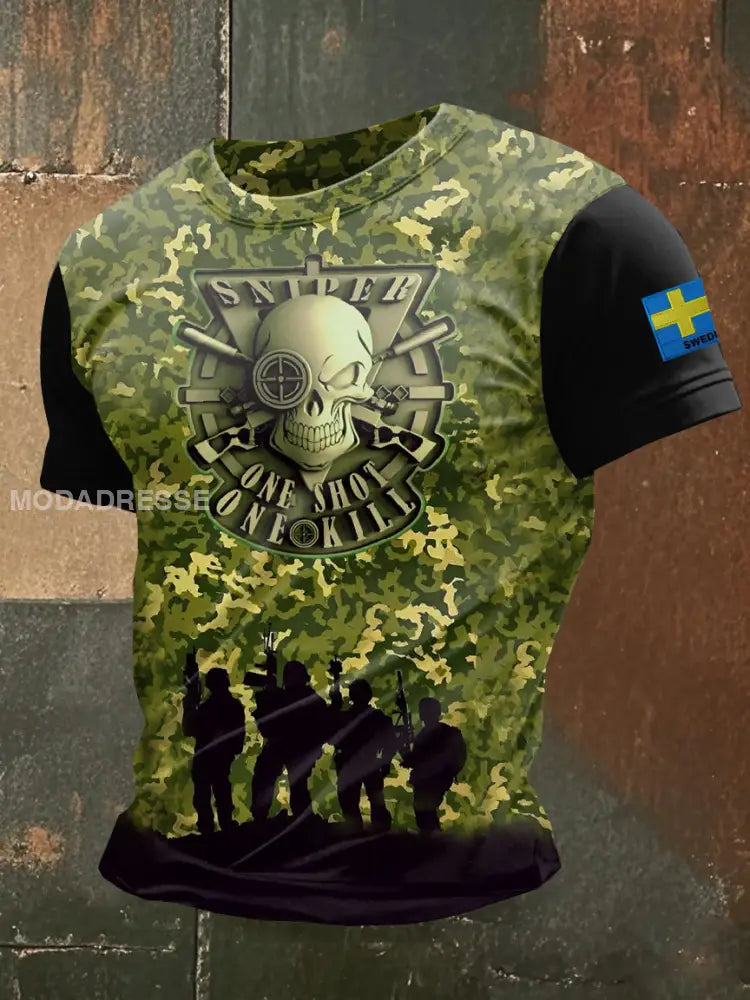 Mäns svenska Kamouflage militärtema Print T-shirt som bild / S