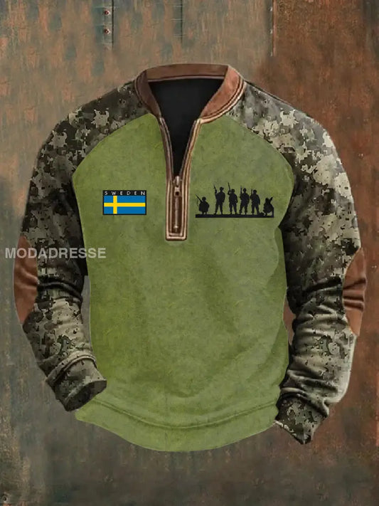 Mäns svenska Kamouflage militärtema Skriv ut Zip-Up som bild / S