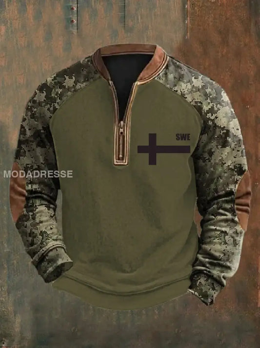 Mäns svenska Kamouflage militärtema Skriv ut Zip-Up som bild / S