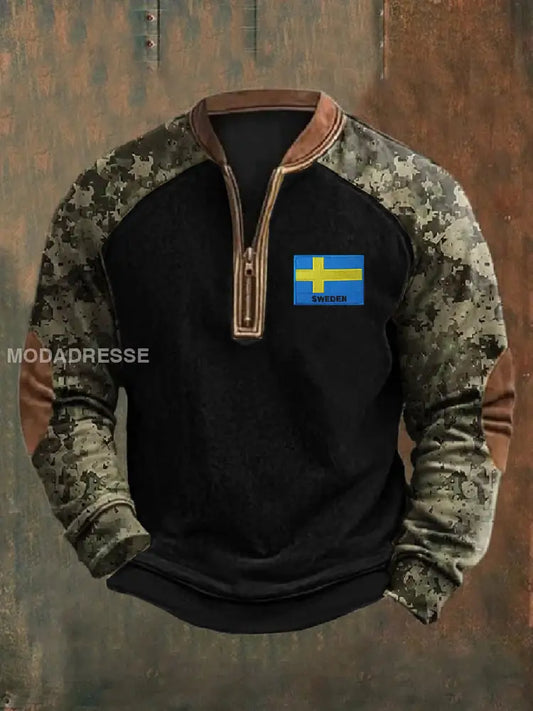 Mäns svenska Kamouflage militärtema Skriv ut Zip-Up som bild / S