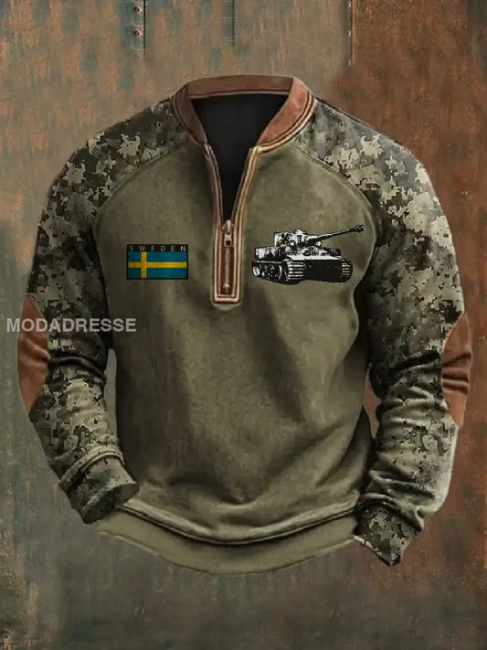 Mäns svenska Kamouflage militärtema Skriv ut Zip-Up som bild / S