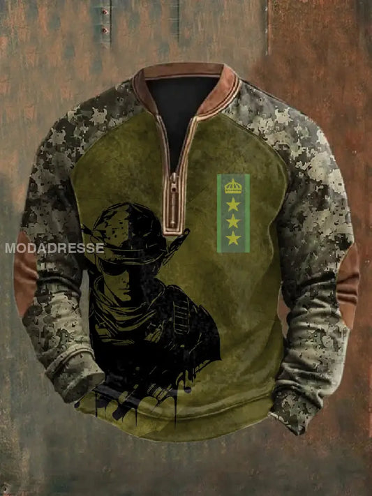 Mäns svenska Kamouflage militärtema Skriv ut Zip-Up som bild / S