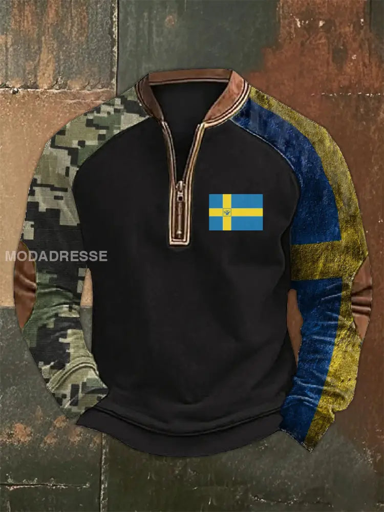 Mäns svenska Kamouflage militärtema Skriv ut Zip-Up som bild / S