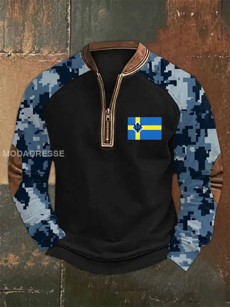 Mäns svenska Kamouflage militärtema Skriv ut Zip-Up som bild / S