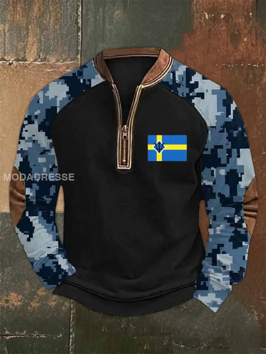 Mäns svenska Kamouflage militärtema Skriv ut Zip-Up som bild / S