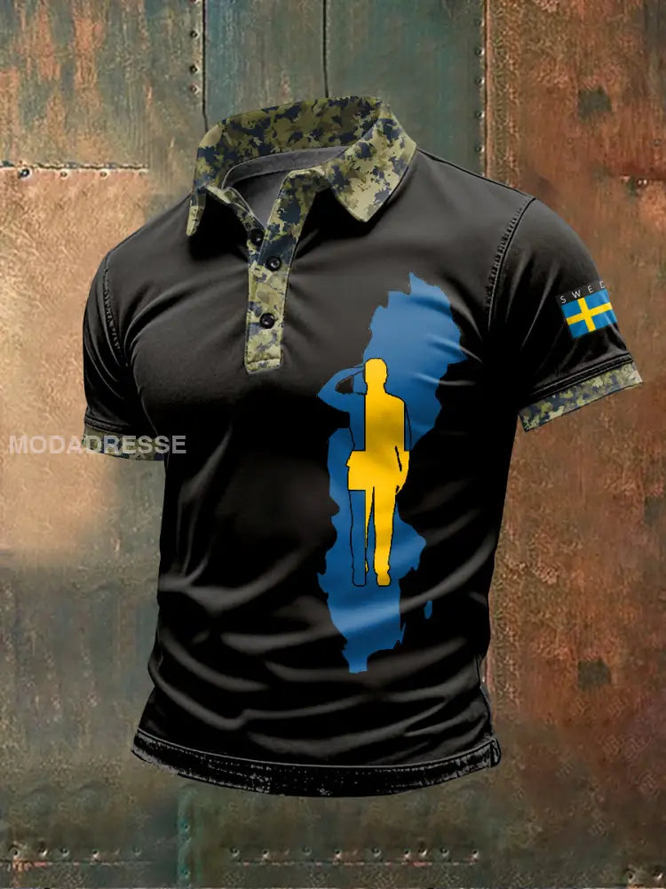 Mäns svenska militärtema Print Polo tröj som bild / S