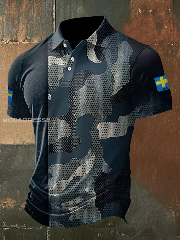Mäns svenska militärtema Print Polo tröj som bild / S