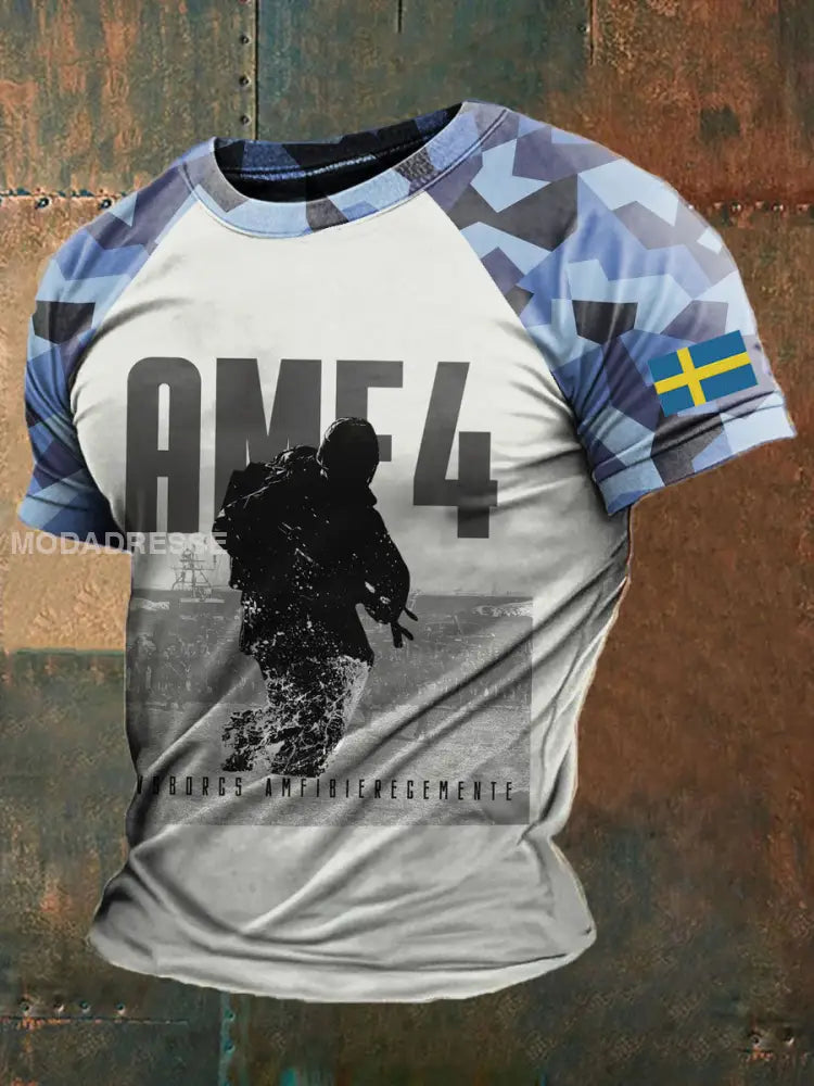 Mäns svenska Navy T-shirt kränk-vitt / S