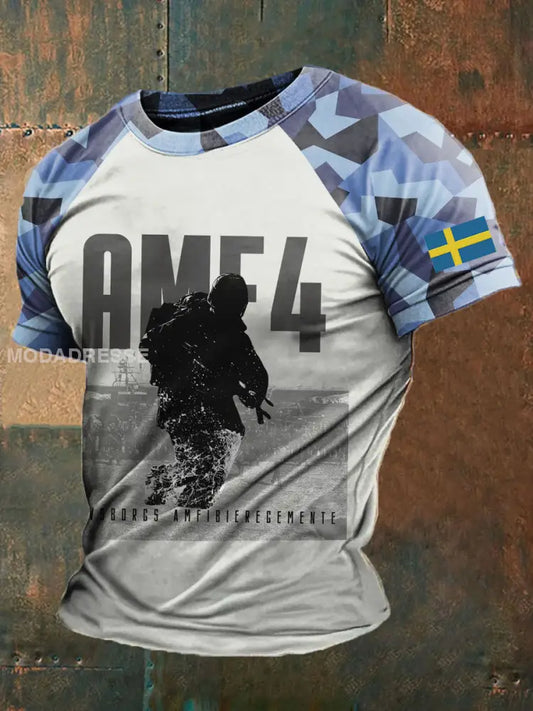 Mäns svenska Navy T-shirt kränk-vitt / S