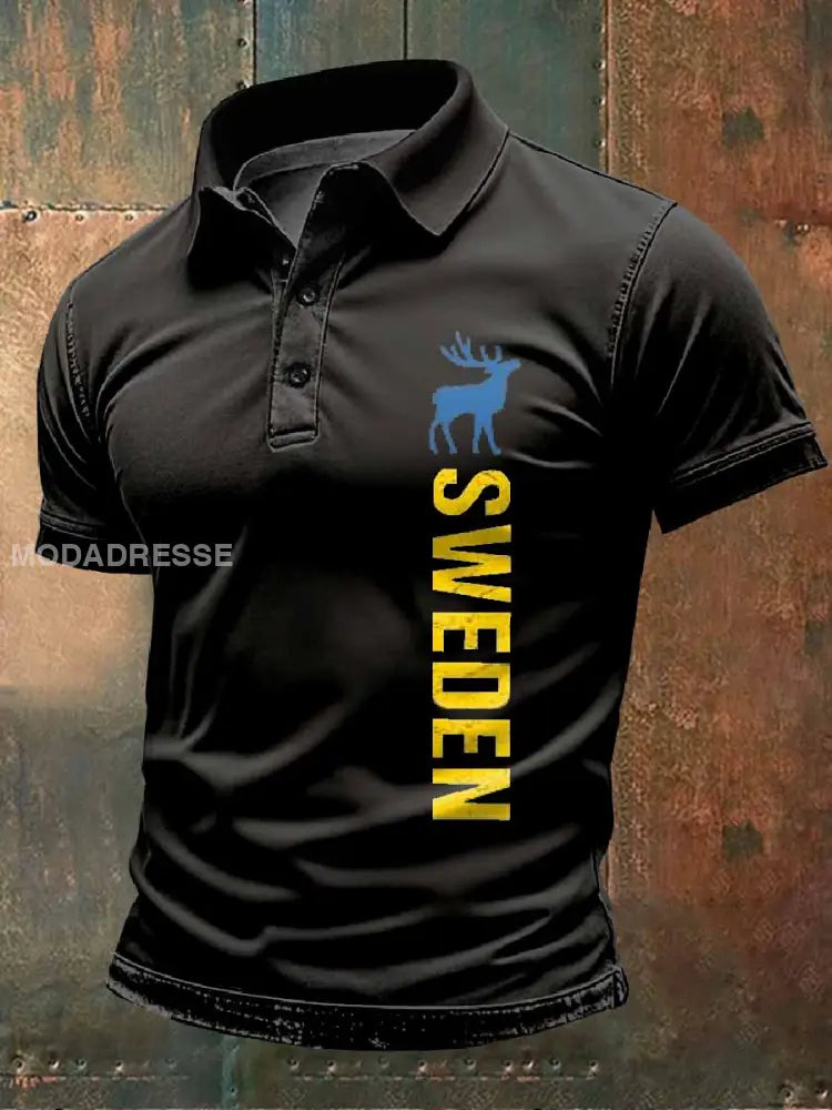 Mäns svenska Print Casual Polo tröj som bild / S