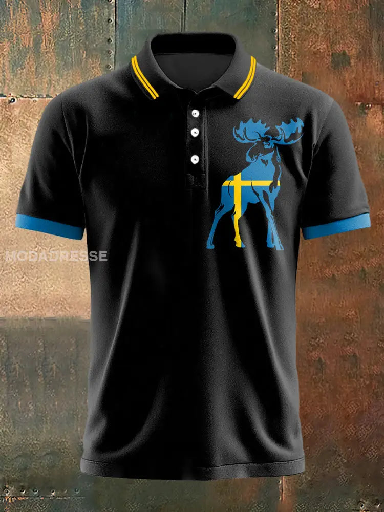 Mäns svenska renar Print Polo hals Kort ärm T-shirt S