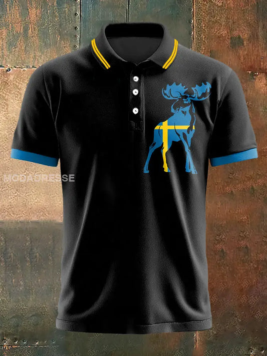 Mäns svenska renar Print Polo hals Kort ärm T-shirt S