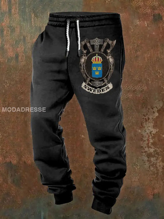 Mäns svenska Viking flagg mönster Tryckta Casual Byxor som bild / S