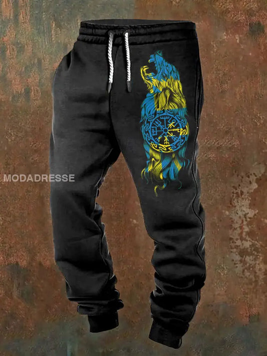 Mäns svenska Viking flagg mönster Tryckta Casual Byxor som bild / S