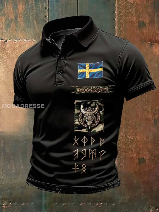 Mäns Svenska Vikingatiska Keltiska Knuttryck Casual Pikétröja som bild / S