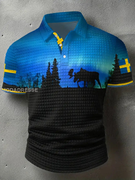 Mäns Sverige Flagg älg Tryckta Casual Tops blå / S
