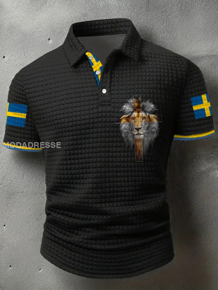 Mäns Sverige Flagg älg Tryckta Casual Tops svart / S
