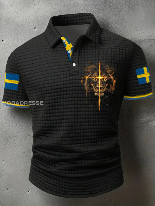 Mäns Sverige Flagg älg Tryckta Casual Tops svart / S