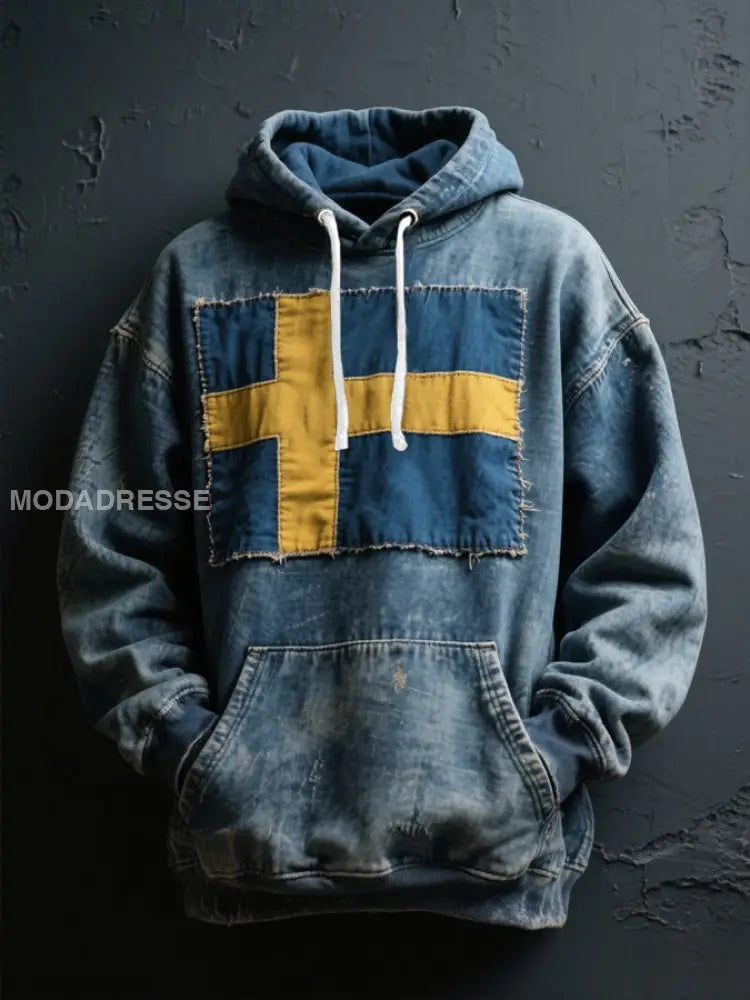 Mäns Sverige Flagg Konst tryckt Hoodie Konsta blå / S