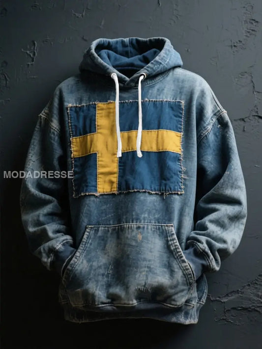 Mäns Sverige Flagg Konst tryckt Hoodie Konsta blå / S