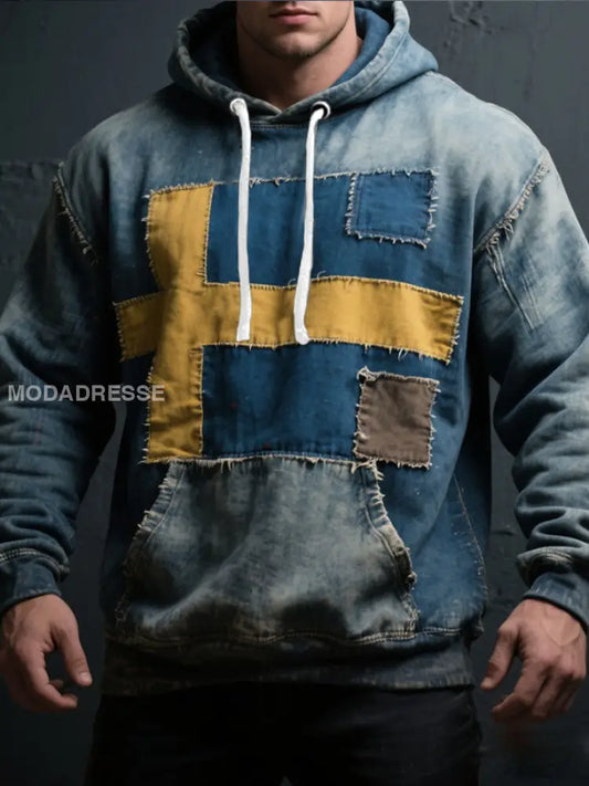 Mäns Sverige Flagg Konst tryckt Hoodie Konsta blå / S