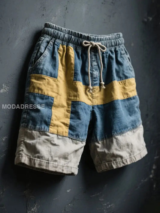 Mäns Sverige Flagg Konst tryckta Shorts blå / S