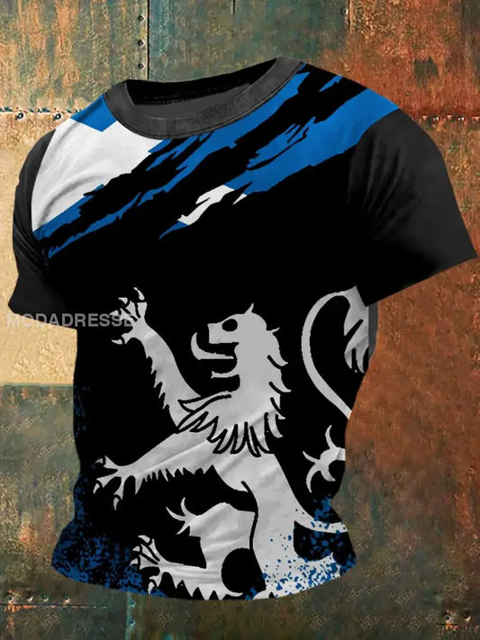 Mäns Sverige Lejon Print Vintage Mode Kort ärm T-shirt S