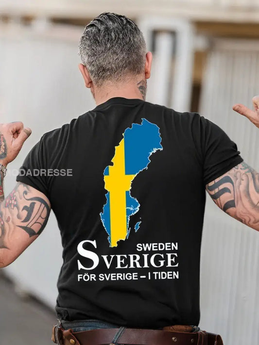 Mäns Sverige Patriotisk T-shirt svart / S