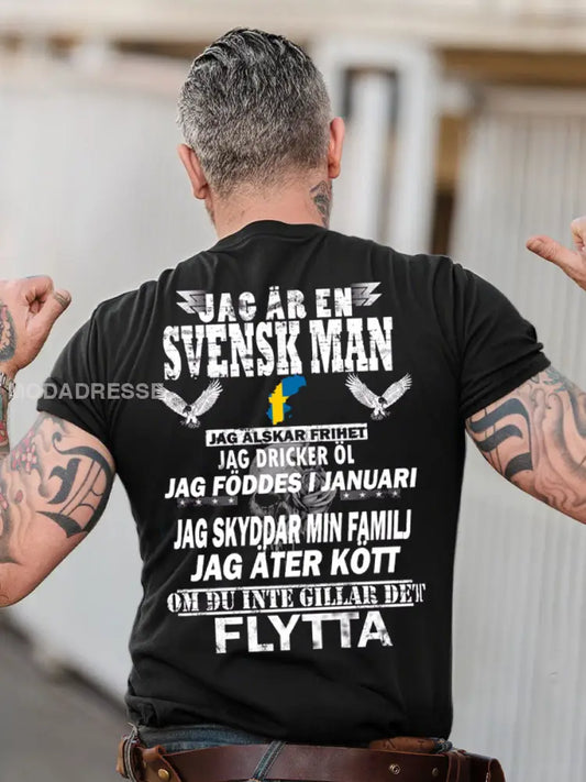 Mäns Sverige Patriotisk T-shirt svart / S