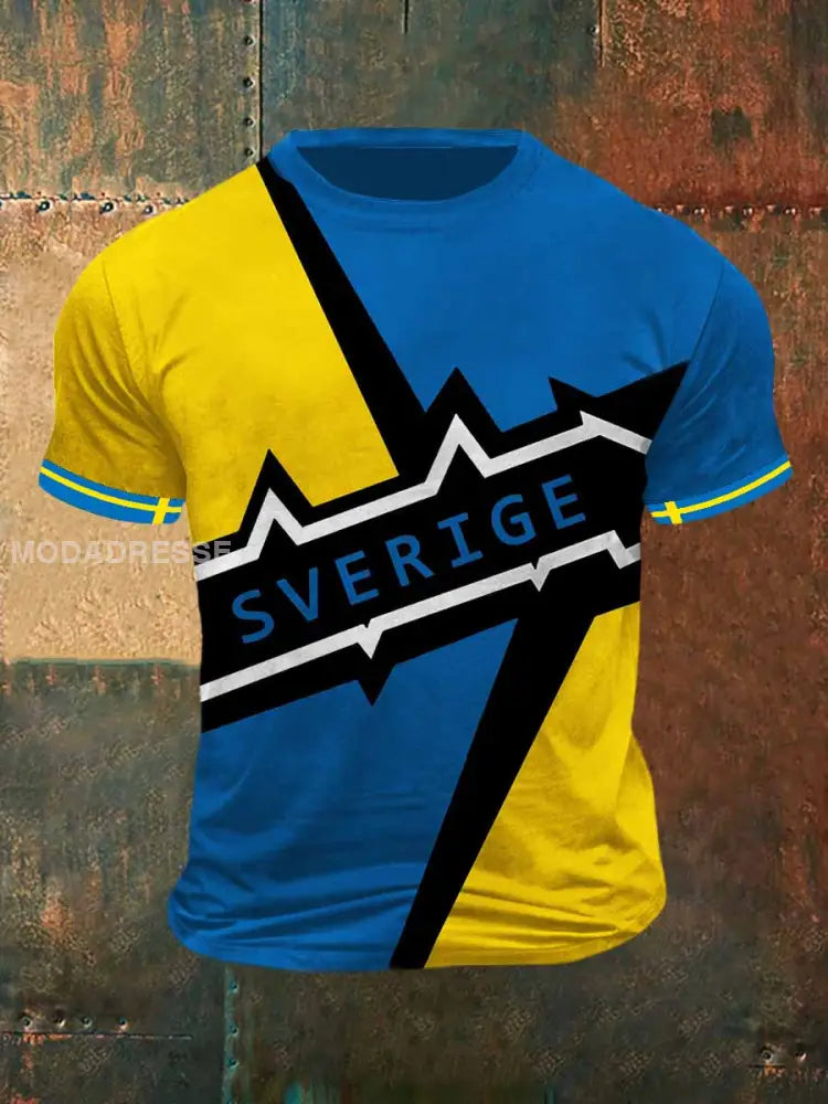 Mäns Sverige Print Vintage Mode Kort ärm T-shirt S
