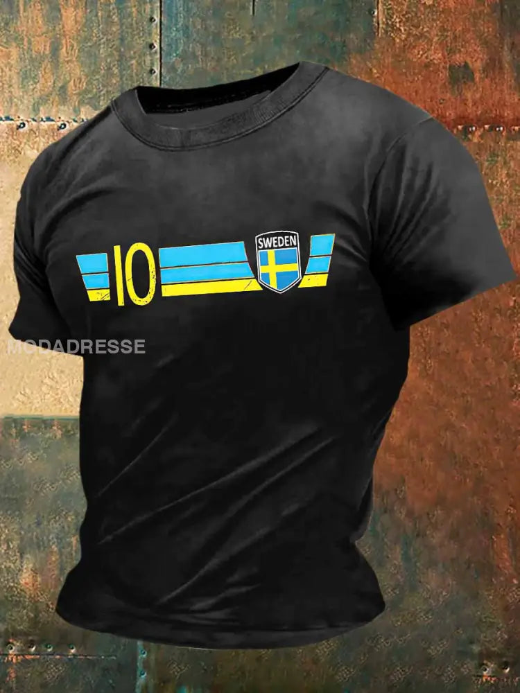 Mäns Sverige Print Vintage Mode Kort ärm T-shirt S
