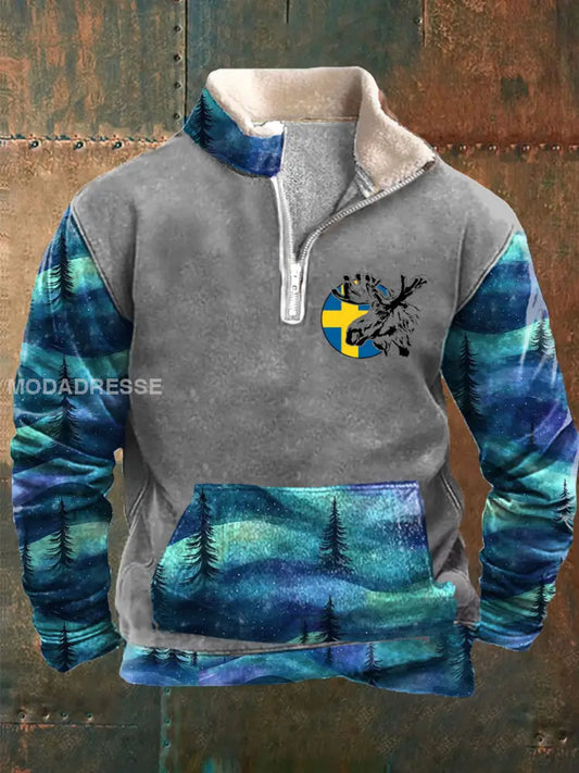 Mäns Sverige Retro Konst tryckt Hoodie ljusgråt / S