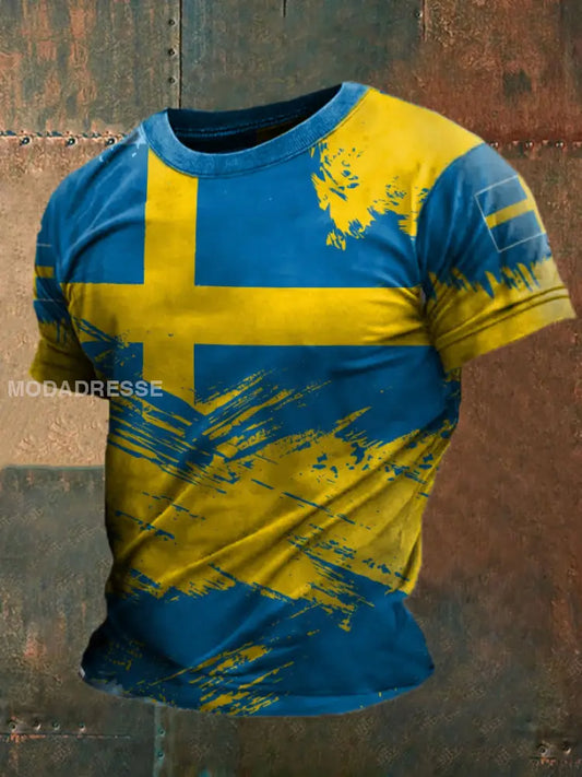 Mäns Sverige Tryckt T-shirt blå / S