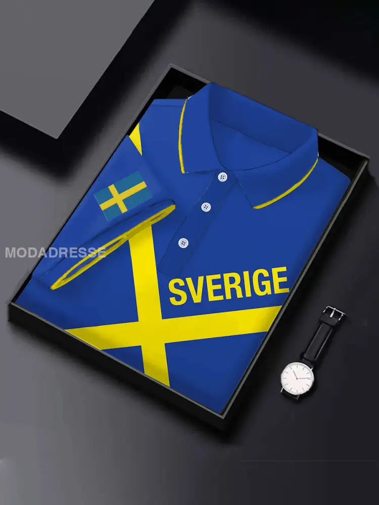 Mäns Sverige Tryckta Casual Tops blå / S