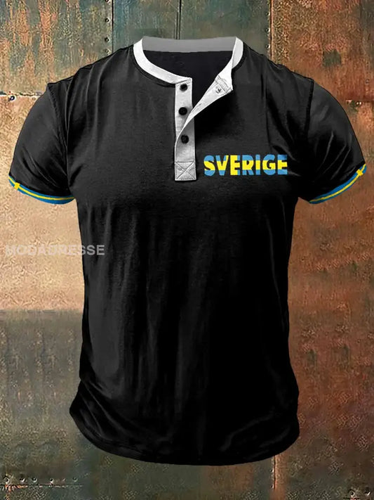Mäns Sverige Utskrift konst kort ärm hensley hals T-shirt S