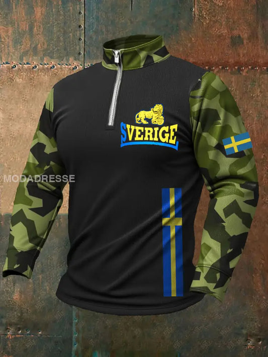 Mäns Sverige Veteran Tryckta Casual Tops svart / S