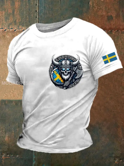 Mäns Sverige Viking Flagg Tryckt T-shirt vit / S