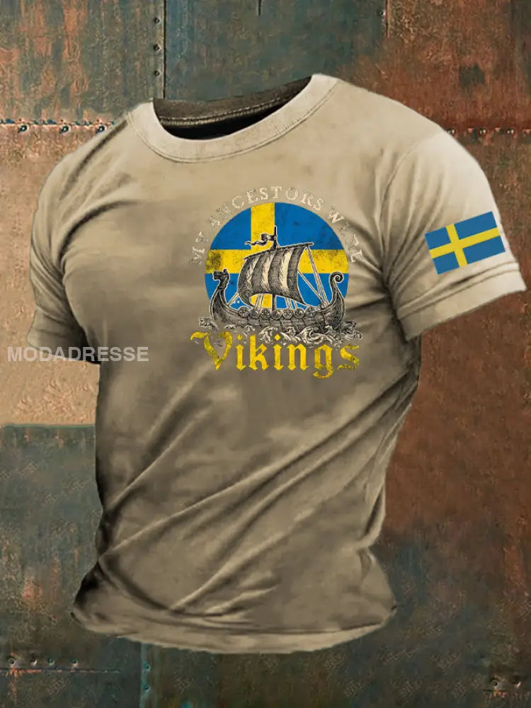 Mäns Sverige Viking Style Mina förfäder var Vikingar Tryckt T-shirt