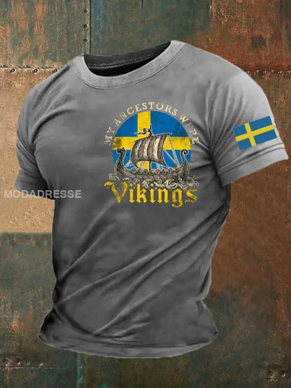 Mäns Sverige Viking Style Mina förfäder var Vikingar Tryckt T-shirt ljusgrå / S
