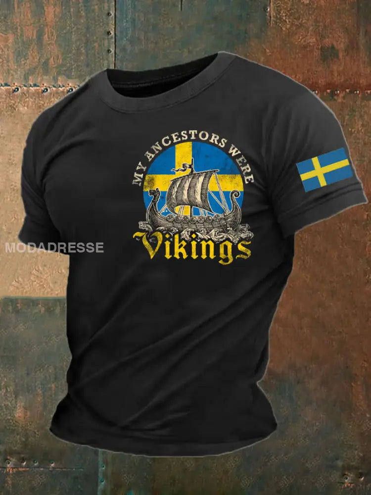 Mäns Sverige Viking Style Mina förfäder var Vikingar Tryckt T-shirt svart / S