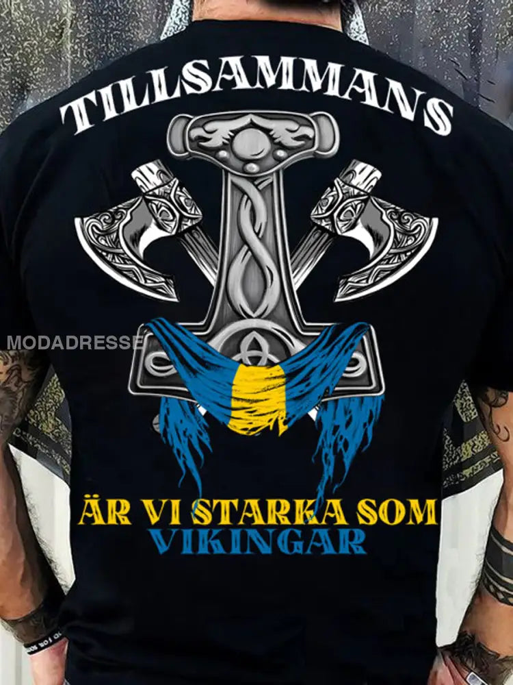 Mäns Sverige Viking Style T-shirt svart / S