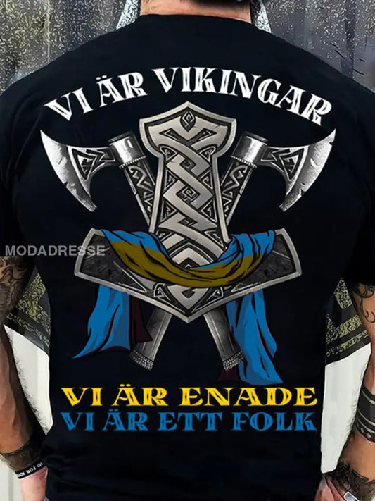 Mäns Sverige Viking Style T-shirt svart / S