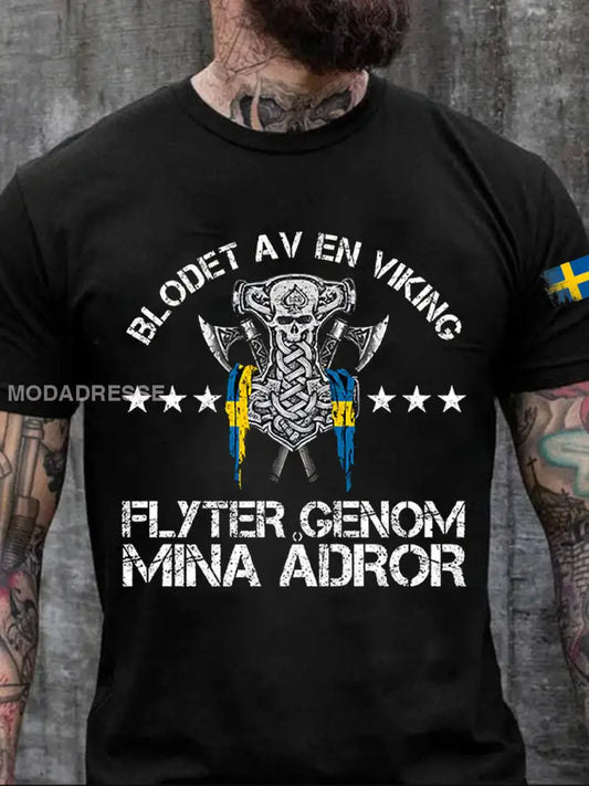 Mäns Sverige Viking Style T-shirt svart / S