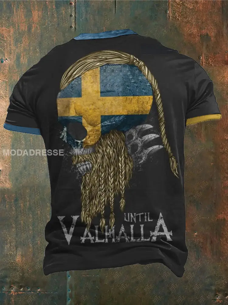 Mäns Sverige Viking Style T-shirt svart / S